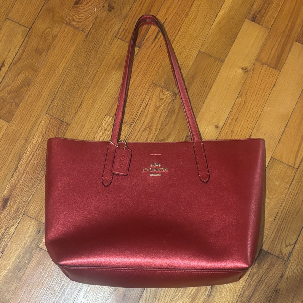 Coach Metallic Red Tote Bag